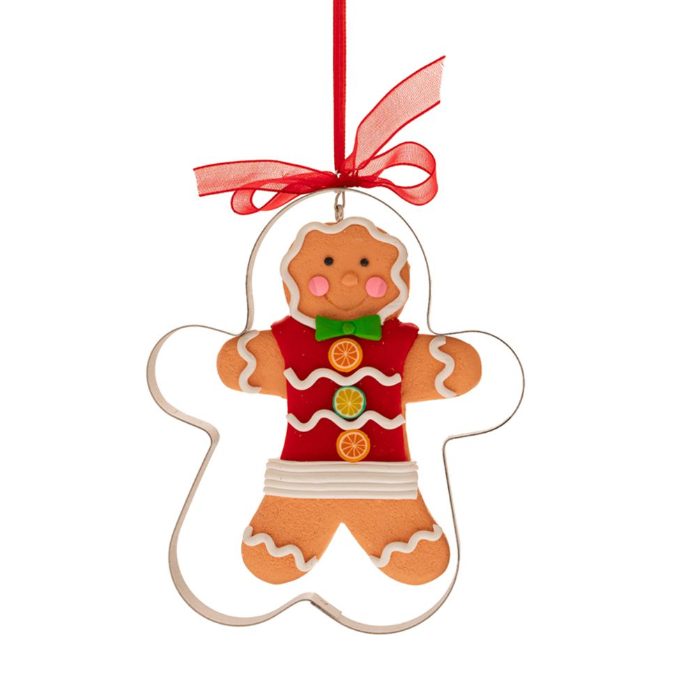 🍪 Decorazione natalizia Omino di Pan di Zenzero con tagliabiscotti e fiocco rosso