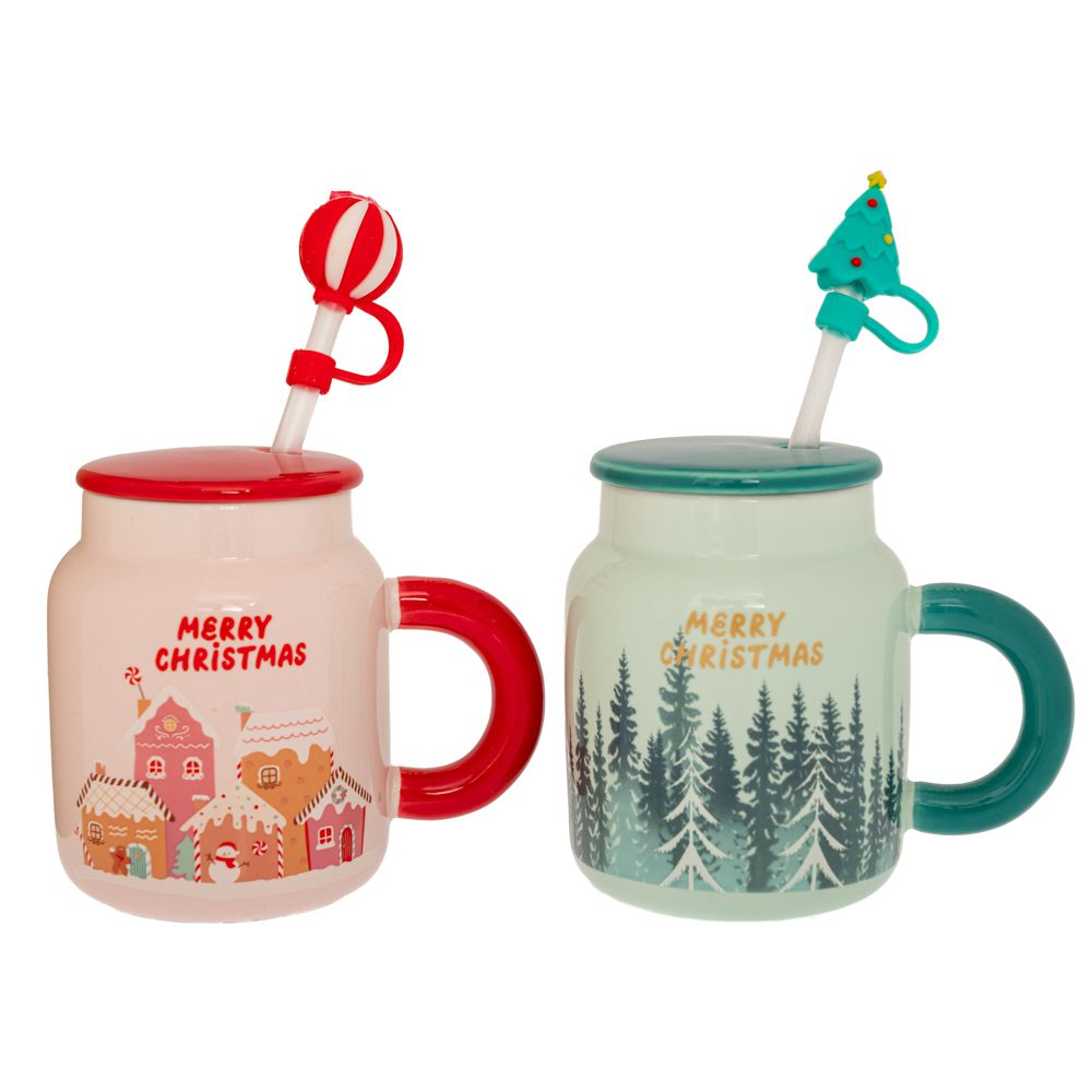 MUG Natalizia con Coperchio e Cannuccia – “Merry Christmas” ☕✨