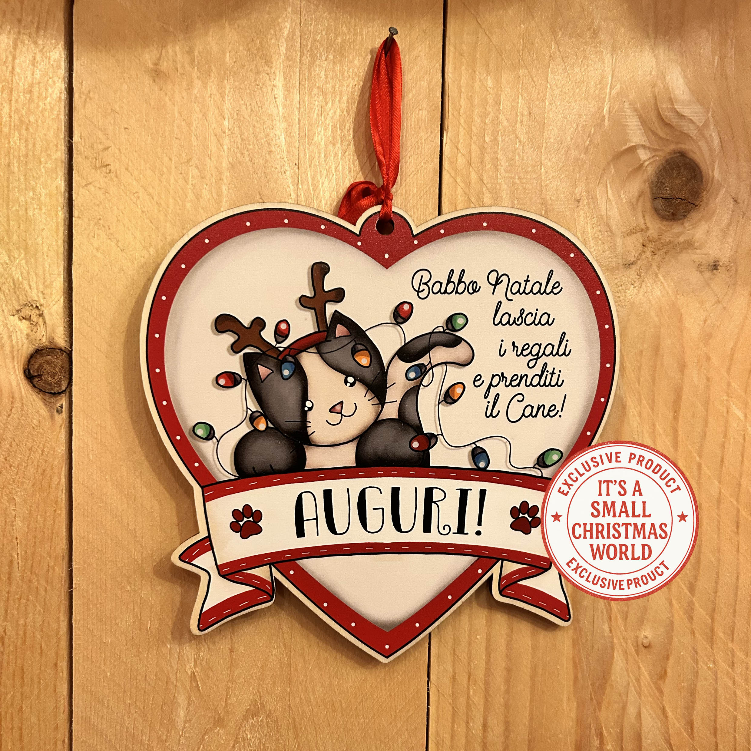Targhetta in legno " Babbo Natale lascia i regali e prenditi il cane!"