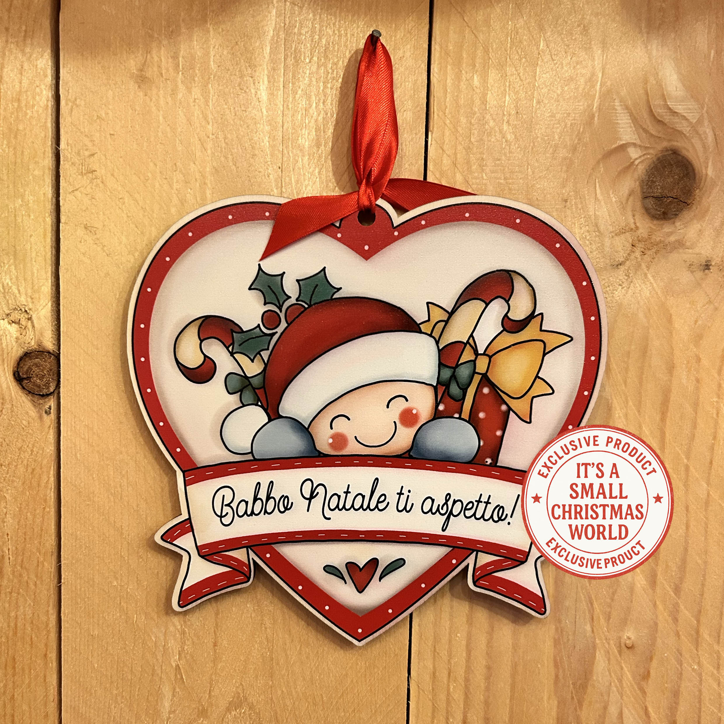 Targhetta in legno " Babbo Natale ti aspetto!"