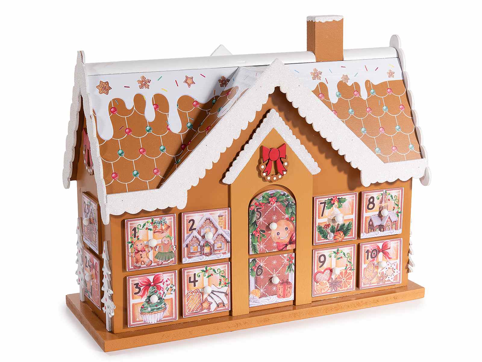Calendario dell'Avvento in legno a casetta pan di zenzero