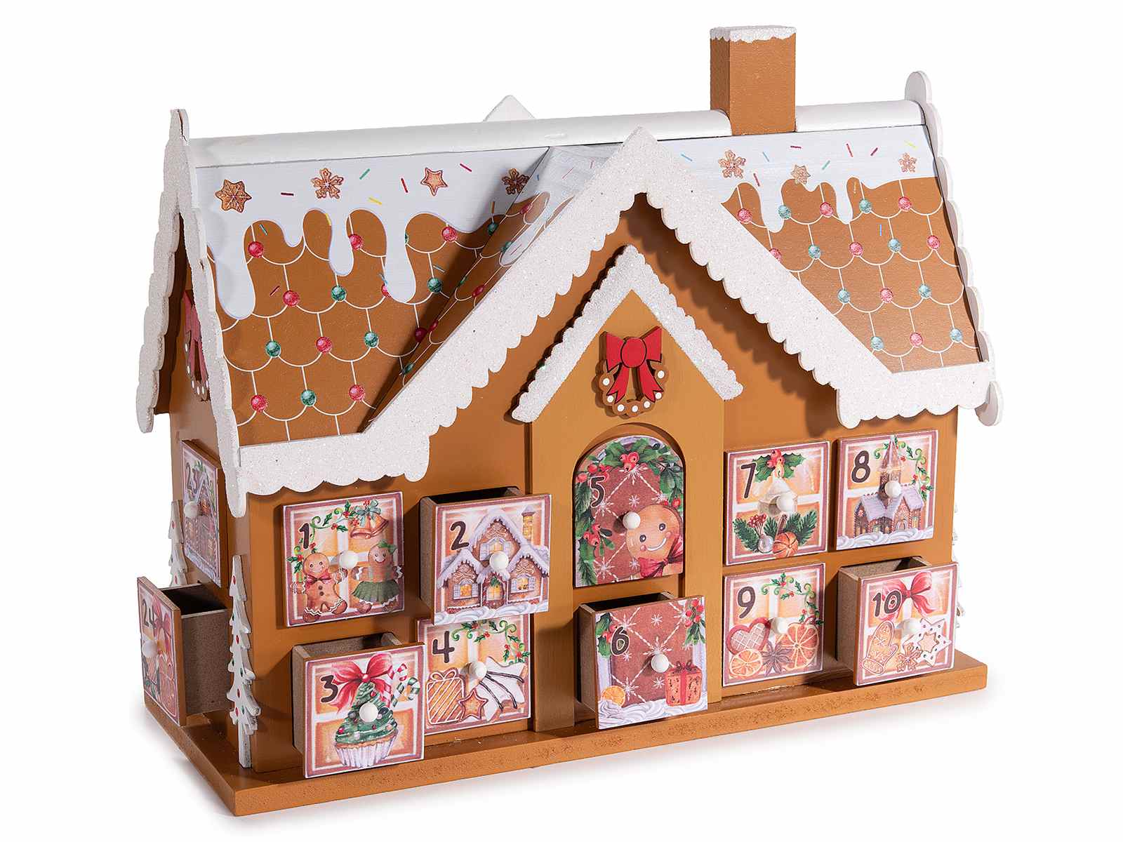 Calendario dell'Avvento in legno a casetta pan di zenzero