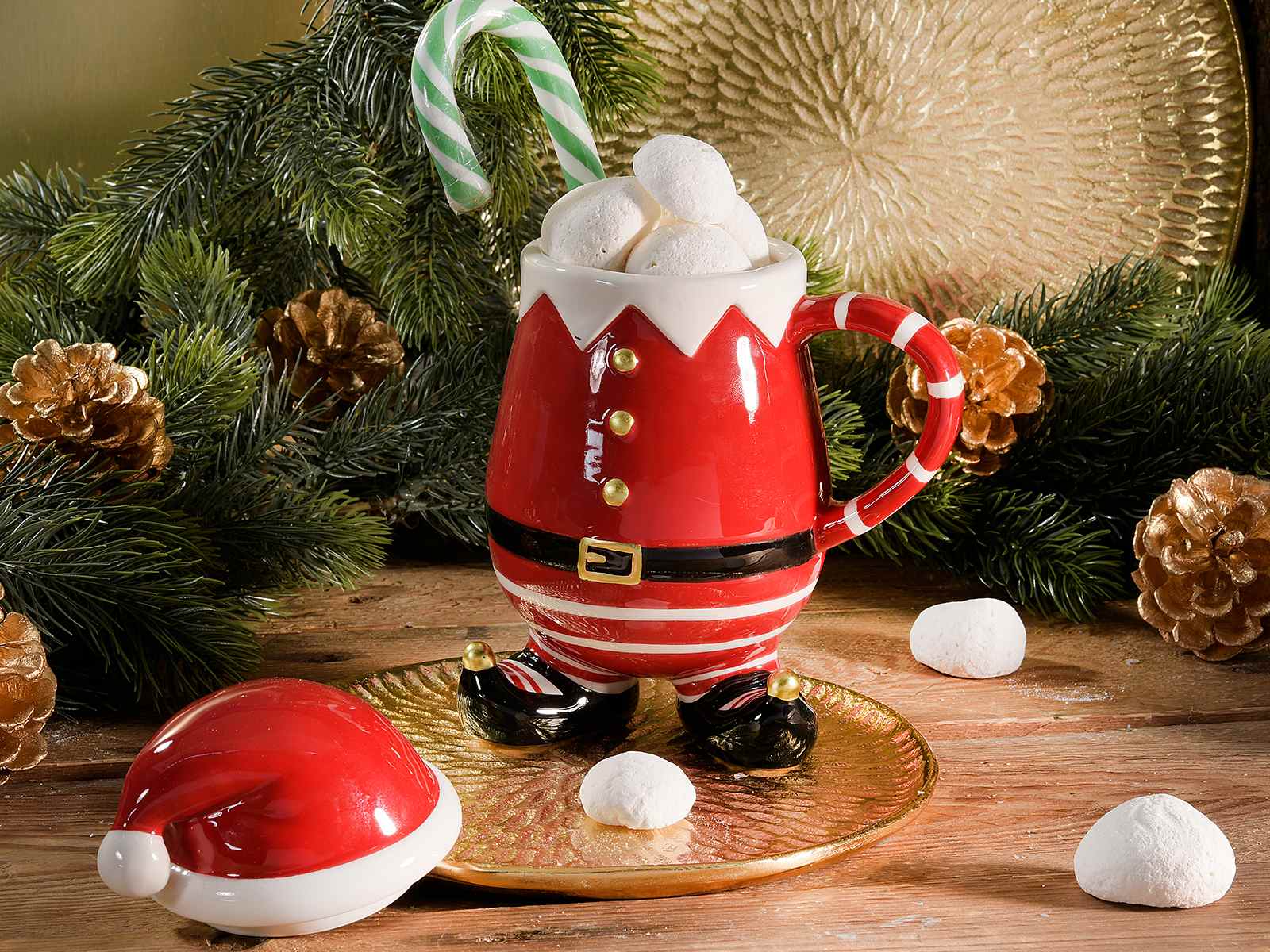 Tazza Babbo Natale ceramica 500 ml decori oro e coperchio