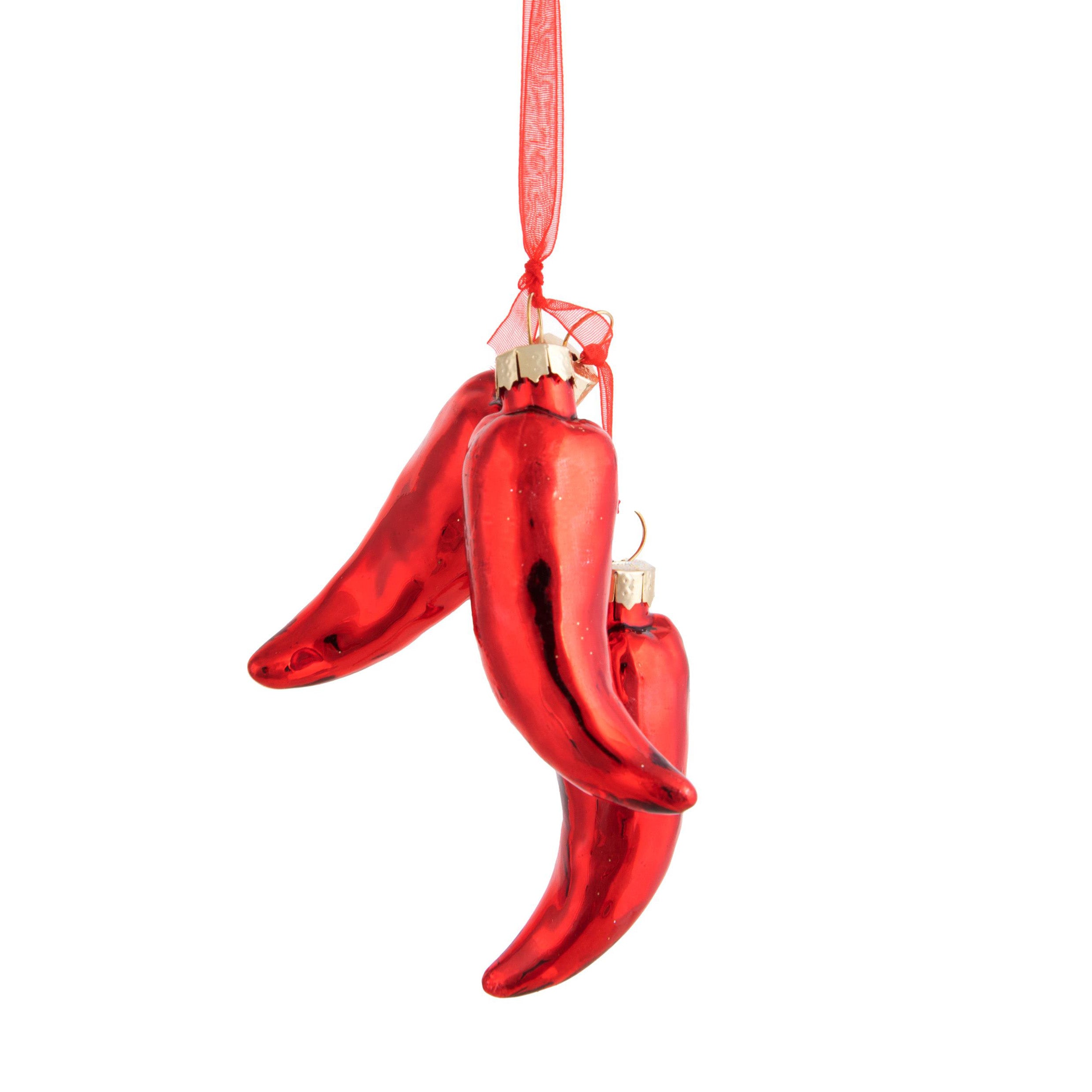 🌶️ Decorazione natalizia peperoncino rosso – set di 3 ornamenti in vetro