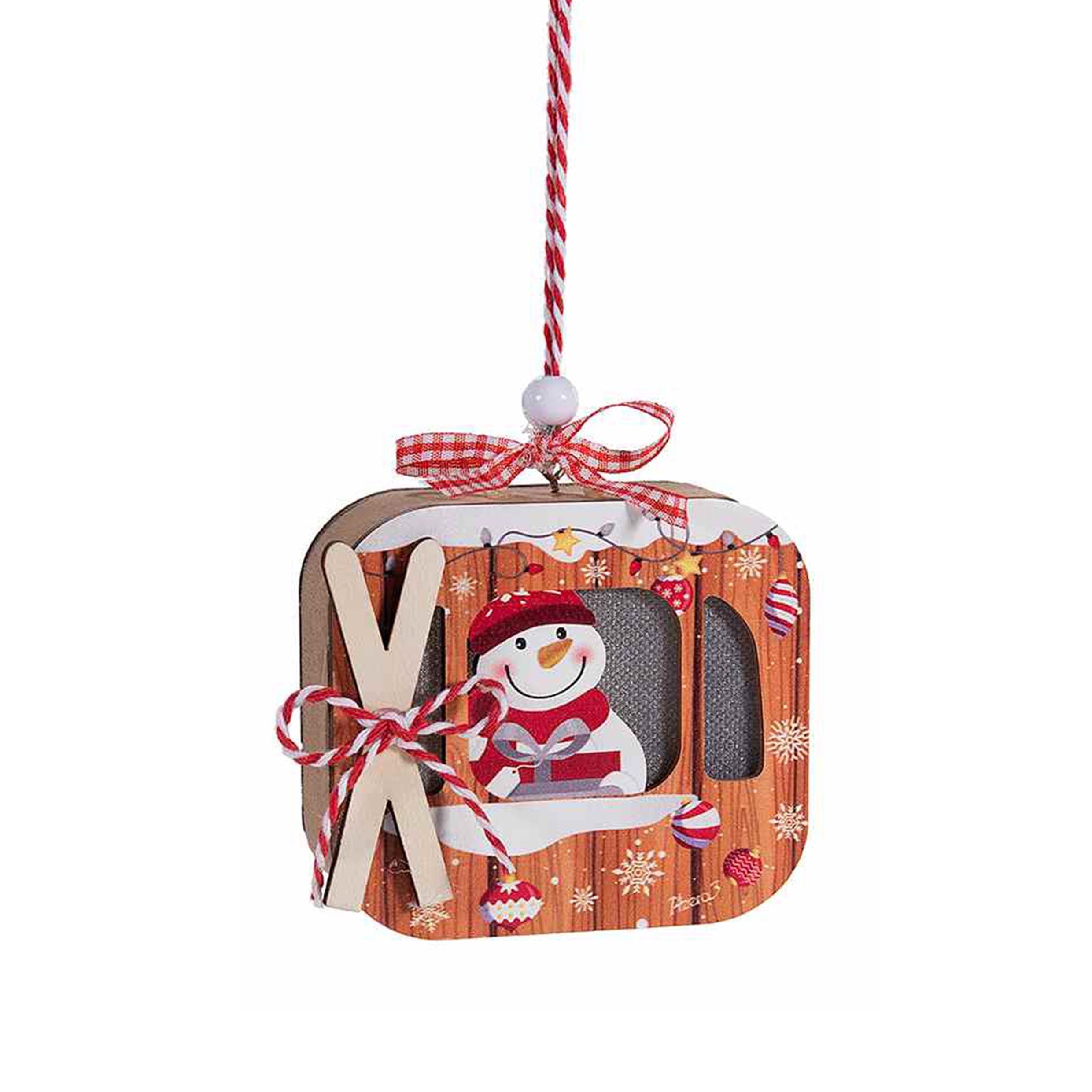 🎄 Decorazioni Natalizie in Legno – Funivia con Pupazzo di Neve c/led