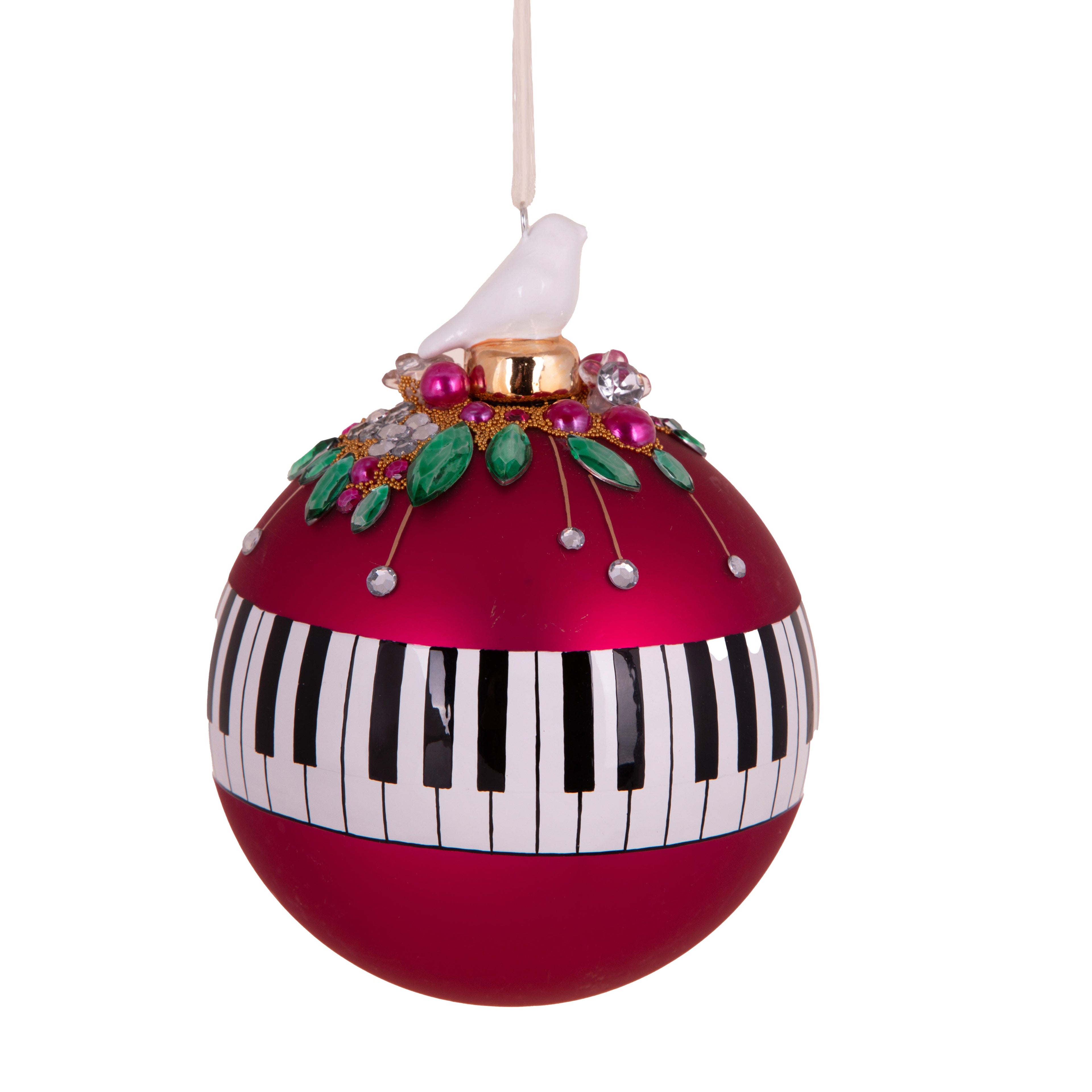 Palla di Natale, in vetro, rossa con decoro pianoforte 🎹