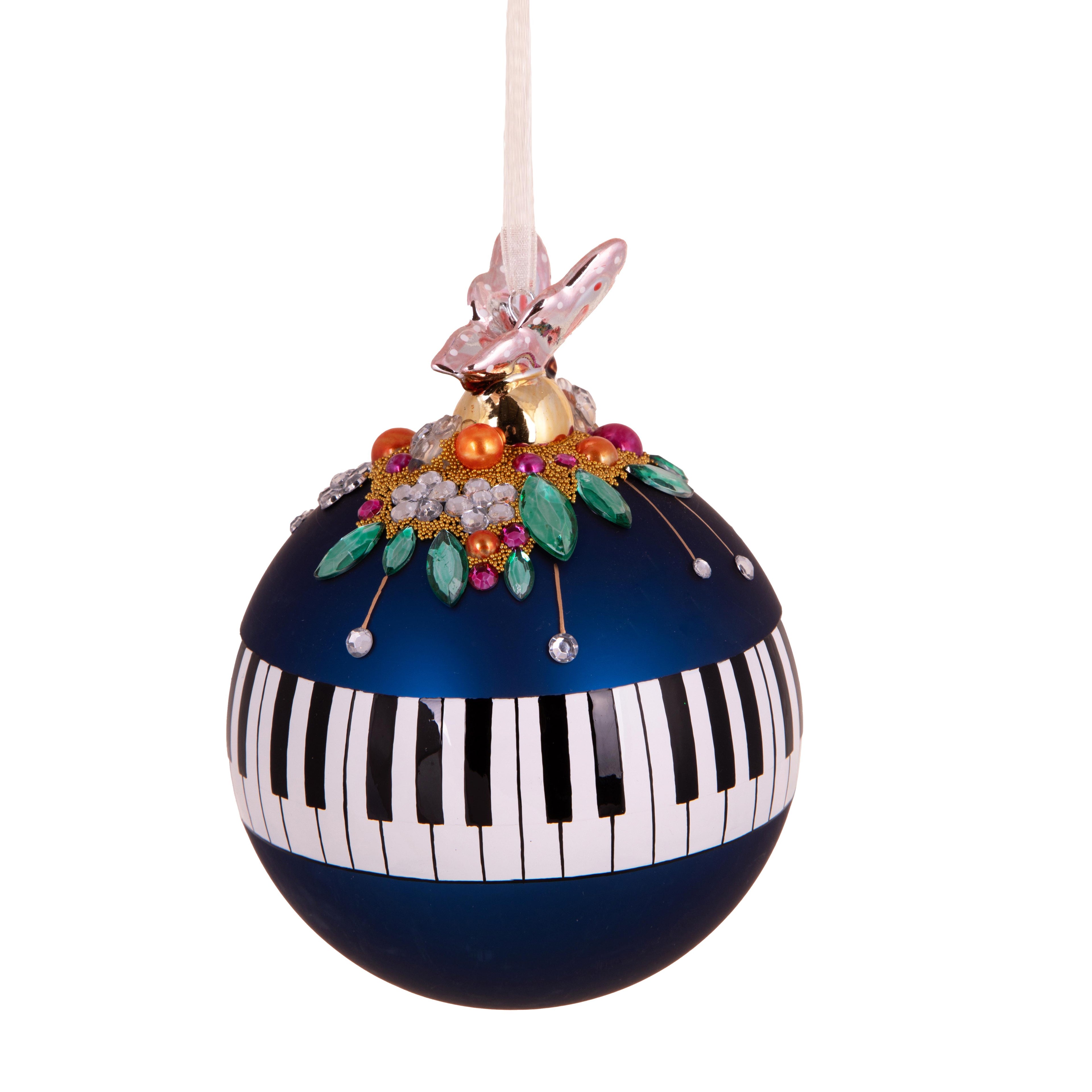 Palla di Natale, in vetro, blu con decoro pianoforte 🎹