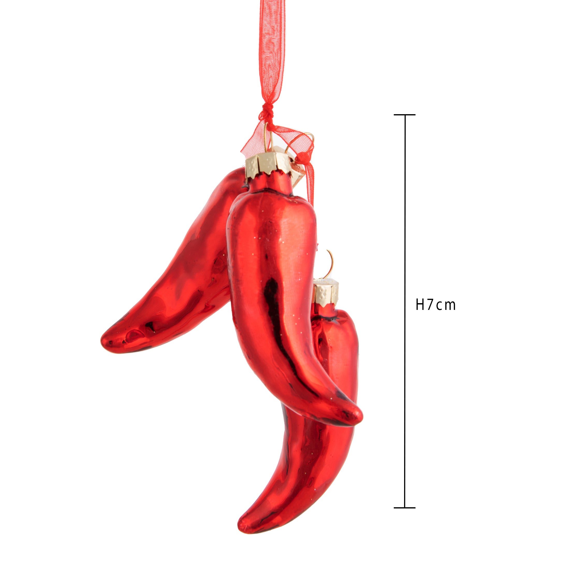 🌶️ Decorazione natalizia peperoncino rosso – set di 3 ornamenti in vetro