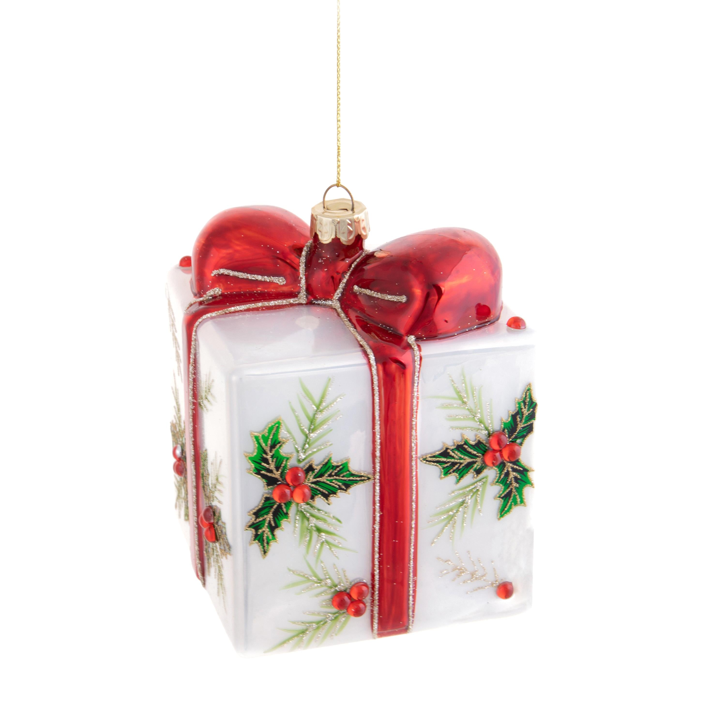 🎁 Decorazione da appendere pacco regalo bianco con fiocco rosso