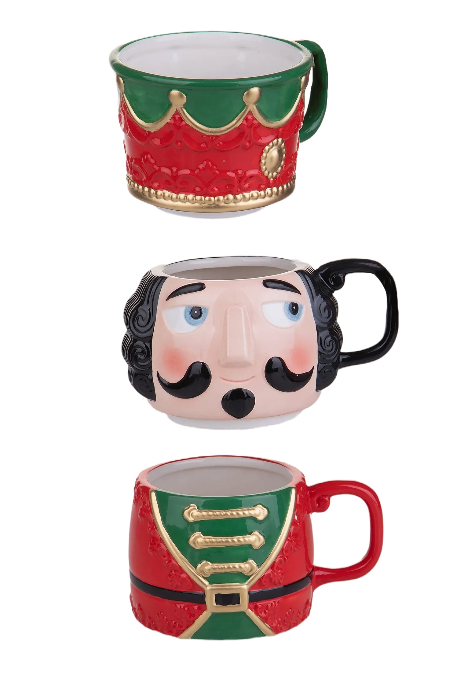 ☕ Set di Tazze Natalizie Schiaccianoci – 3 Pezzi in Ceramica Decorata