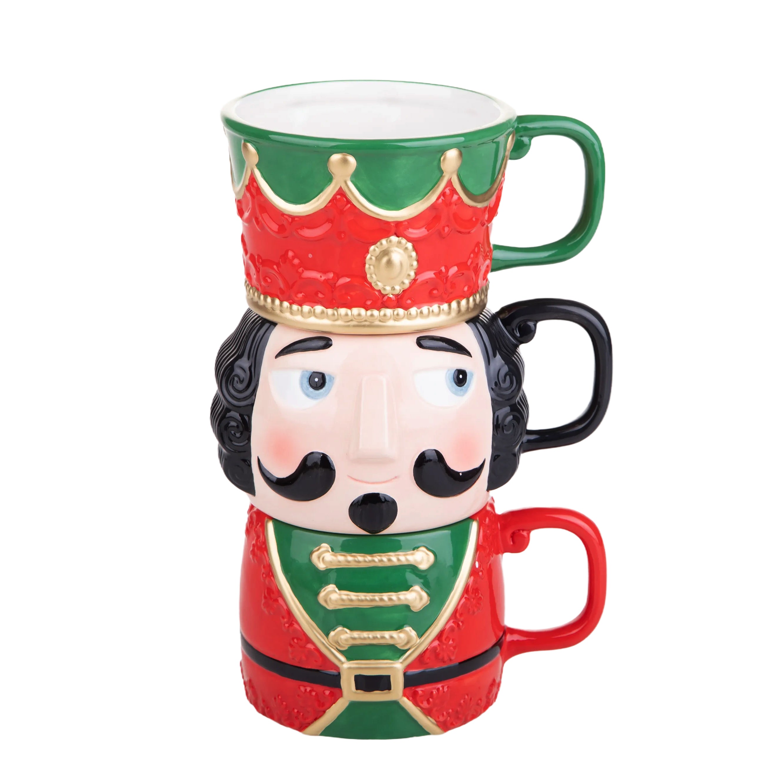 ☕ Set di Tazze Natalizie Schiaccianoci – 3 Pezzi in Ceramica Decorata