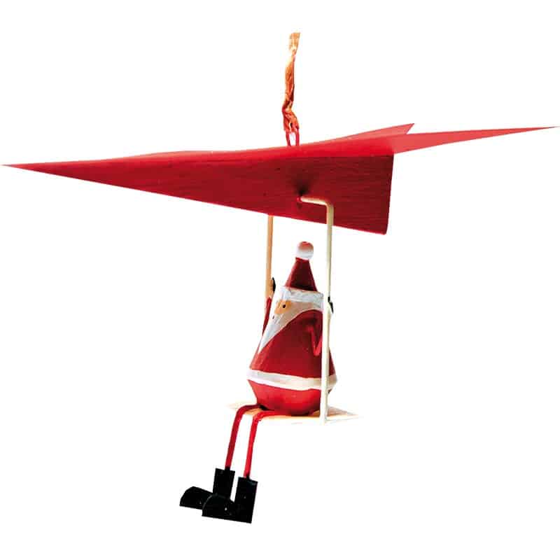 Babbo natale con aereoplano di carta rosso