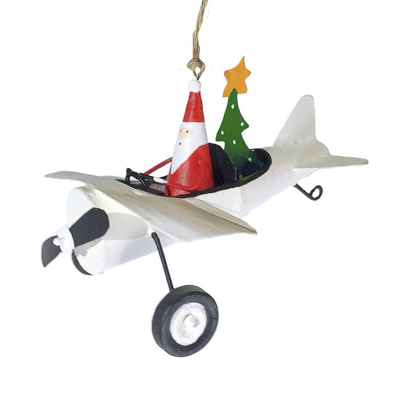 Babbo natale in aereo con albero di natale