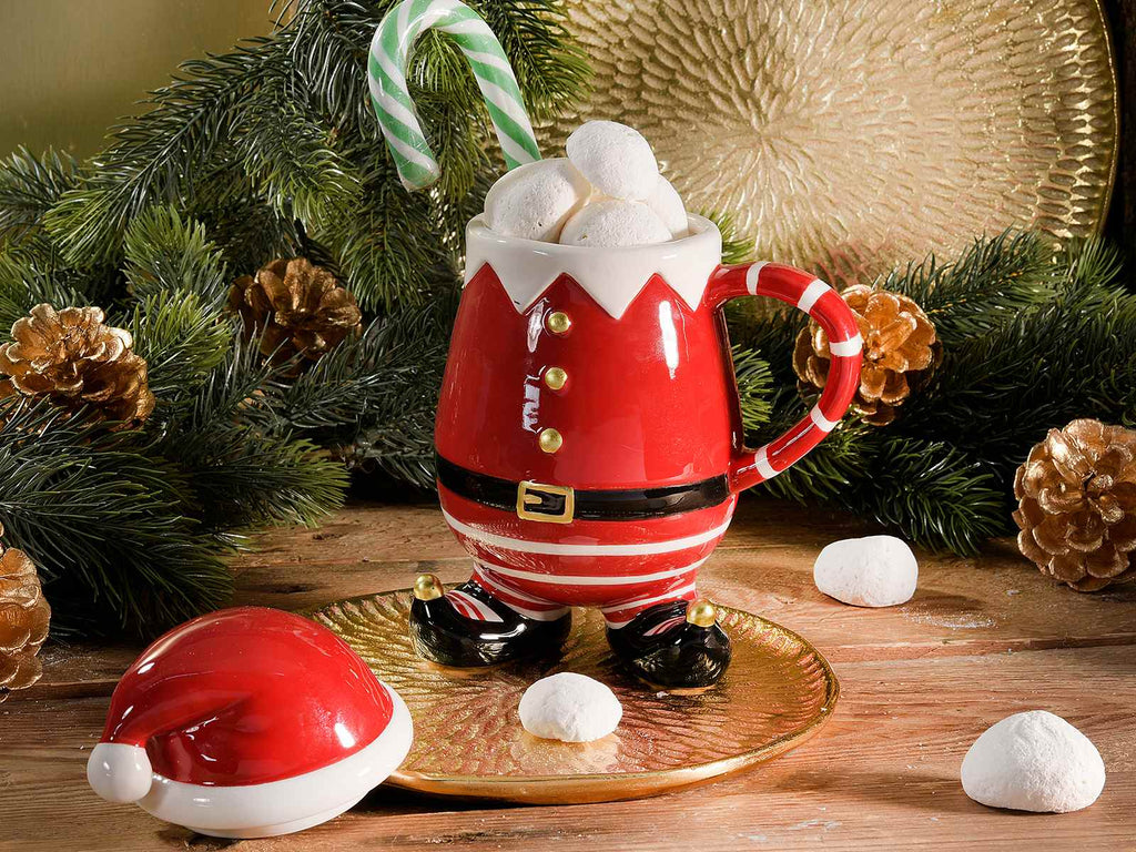 Tazza Babbo Natale ceramica 500 ml decori oro e coperchio